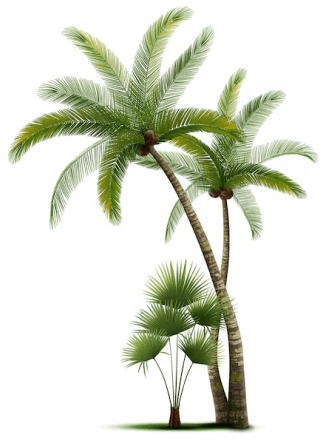 A palm tree with coconuts on it