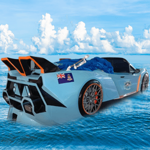 A car that is floating in the water.